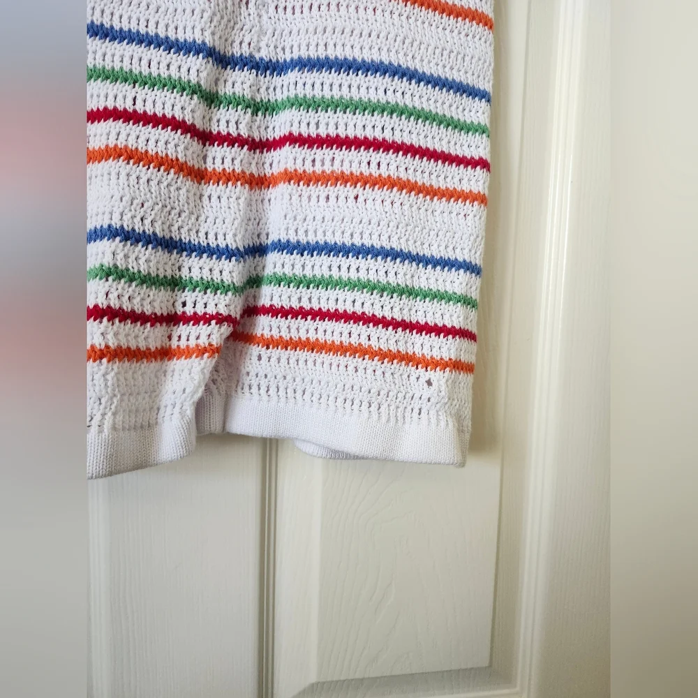 Striped Knit Crochet White Women Shorts